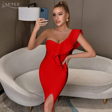 Load image into Gallery viewer, ADYCE One Shoulder Sexy Ruffles Midi Bodycon Bandage Party Dress