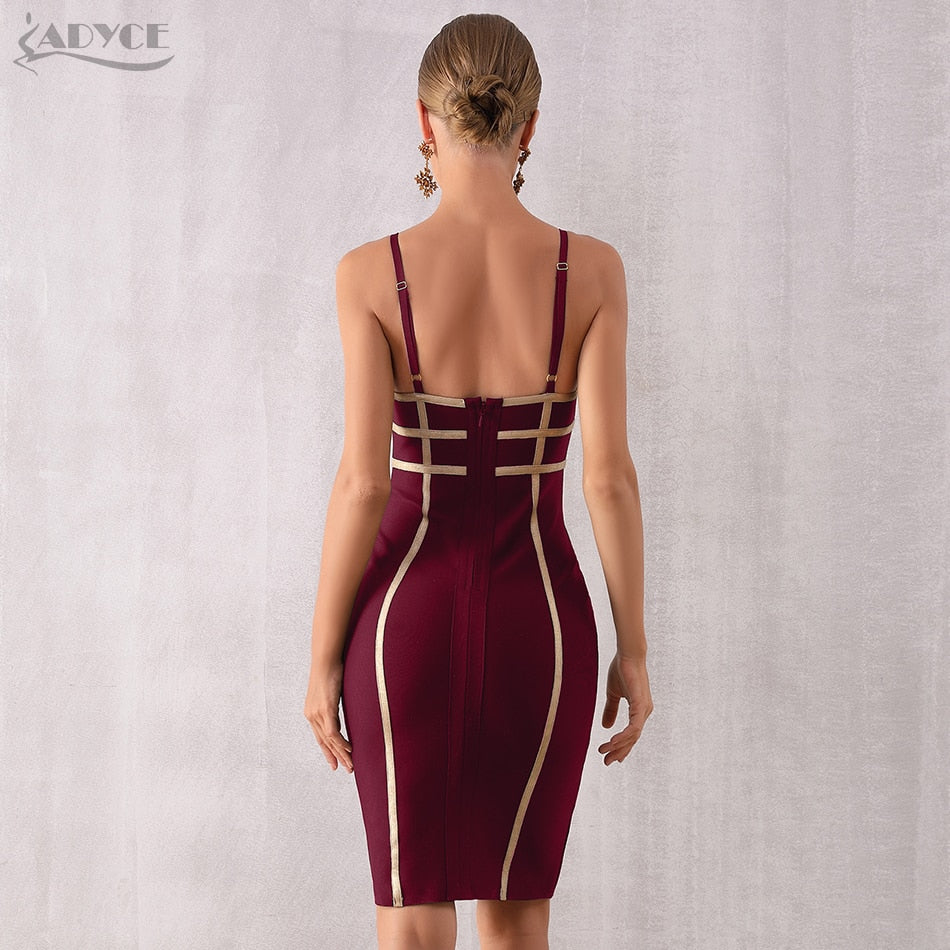 ADYCE Elegant Sexy Spaghetti Strap Striped Bodycon Bandage Party Dress - H7131