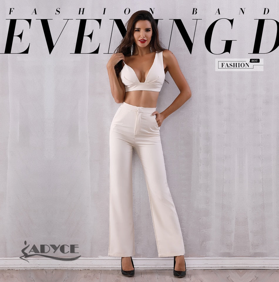 ADYCE 2 Two Pieces Sets Tops & Pant Full Length Back Zipper Night Out Celebrity Evening Party Jumpsuits - Y2689