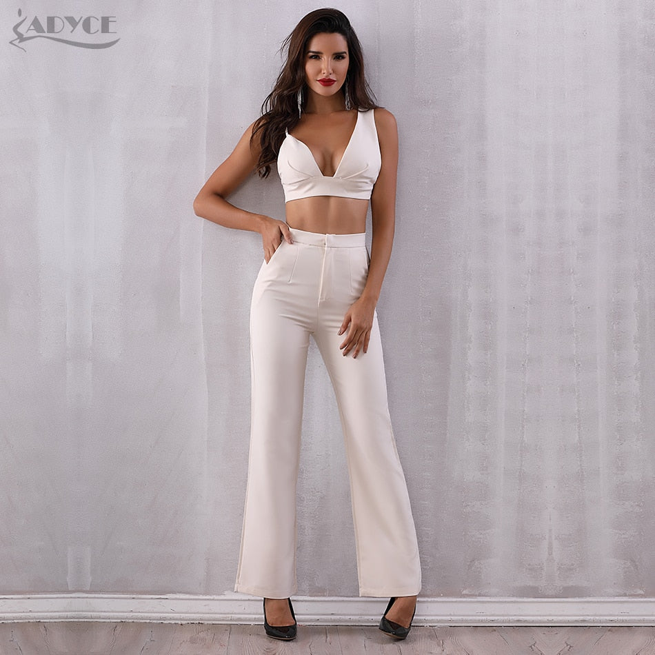 ADYCE 2 Two Pieces Sets Tops & Pant Full Length Back Zipper Night Out Celebrity Evening Party Jumpsuits - Y2689