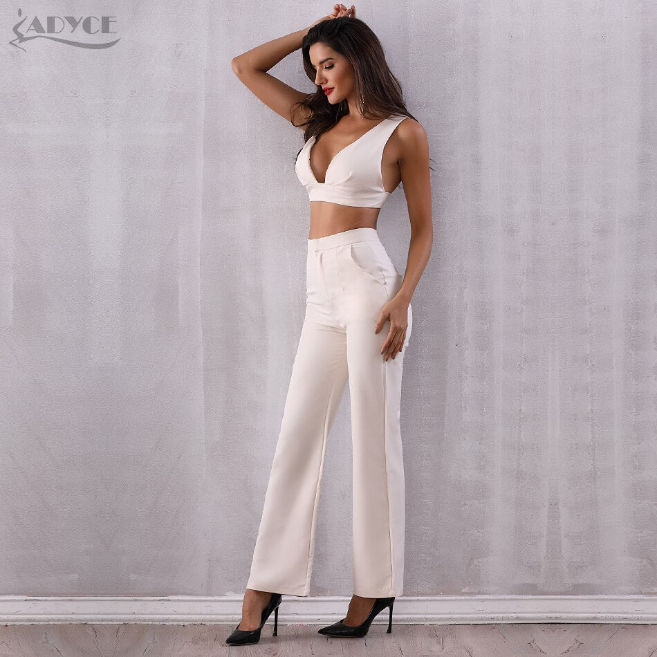 ADYCE 2 Two Pieces Sets Tops & Pant Full Length Back Zipper Night Out Celebrity Evening Party Jumpsuits - Y2689