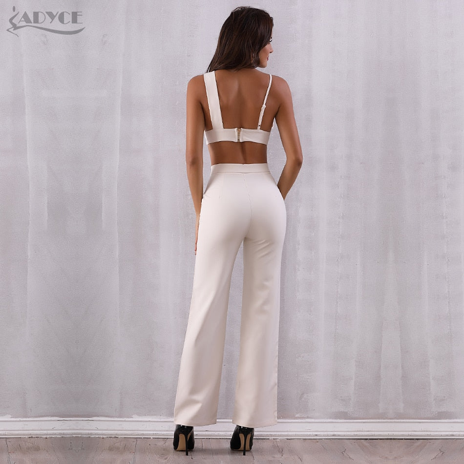 ADYCE 2 Two Pieces Sets Tops & Pant Full Length Back Zipper Night Out Celebrity Evening Party Jumpsuits - Y2689