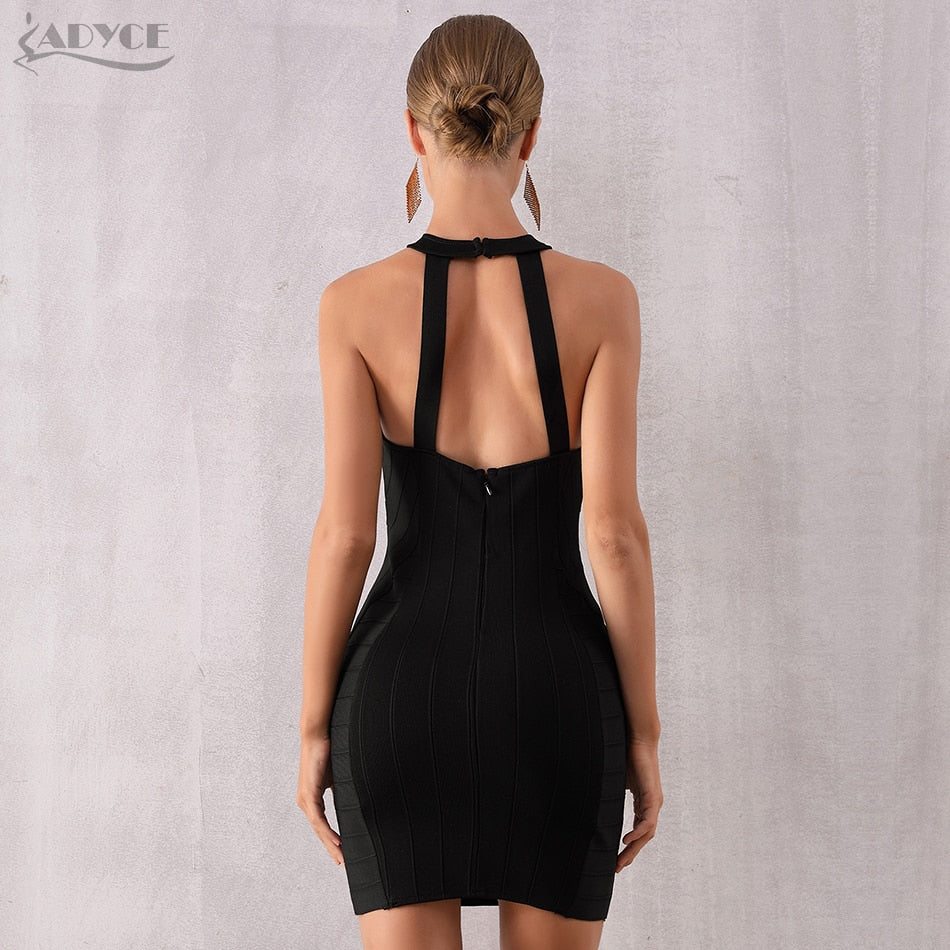 ADYCE Black Sexy Sleeveless Bodycon Hollow Out Halter Bandage Party Dress - H7118