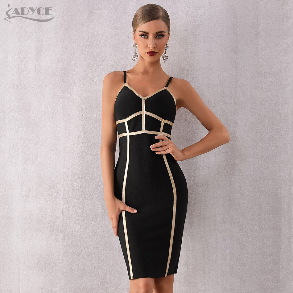 ADYCE Elegant Sexy Spaghetti Strap Striped Bodycon Bandage Party Dress - H7131