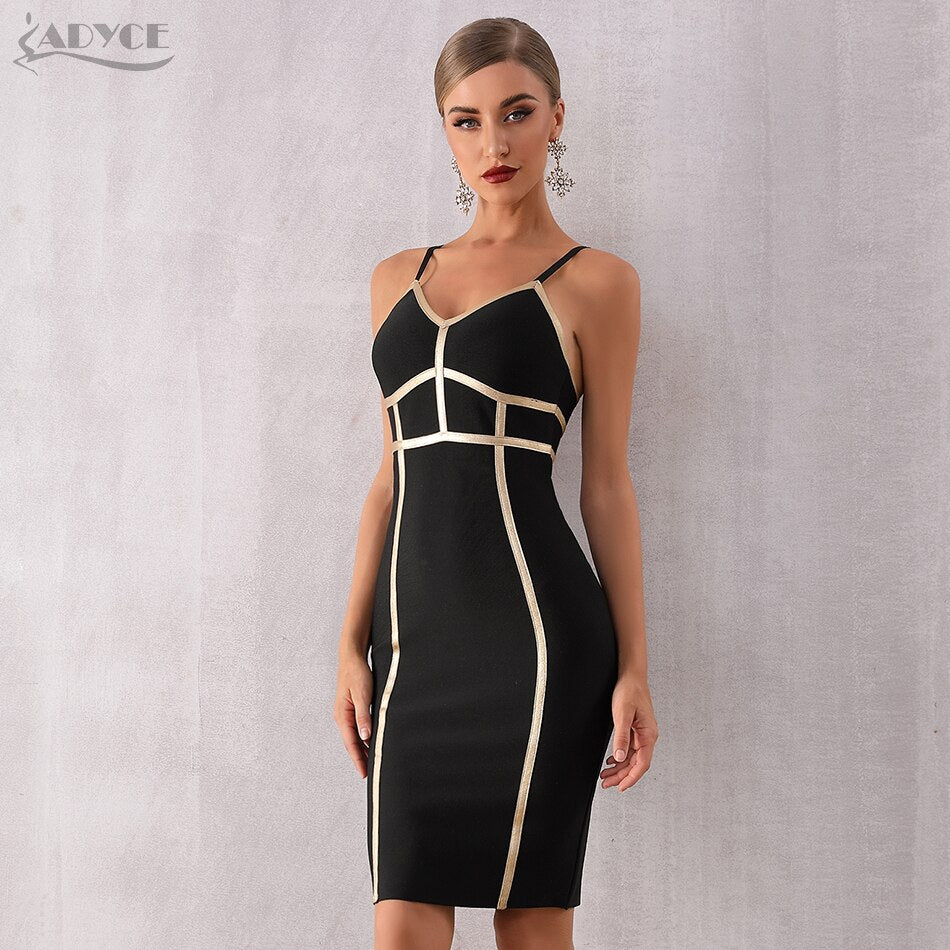 ADYCE Elegant Sexy Spaghetti Strap Striped Bodycon Bandage Party Dress - H7131