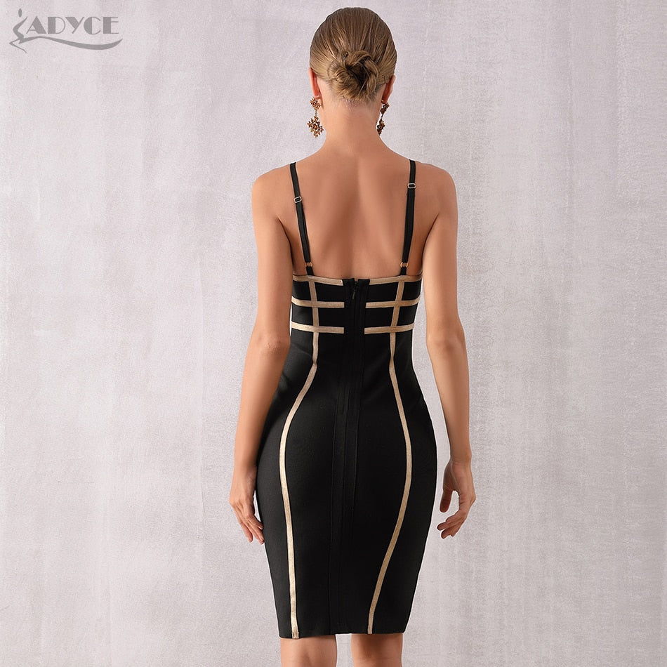 ADYCE Elegant Sexy Spaghetti Strap Striped Bodycon Bandage Party Dress - H7131