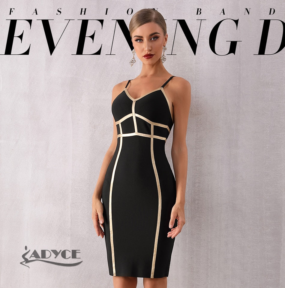 ADYCE Elegant Sexy Spaghetti Strap Striped Bodycon Bandage Party Dress - H7131