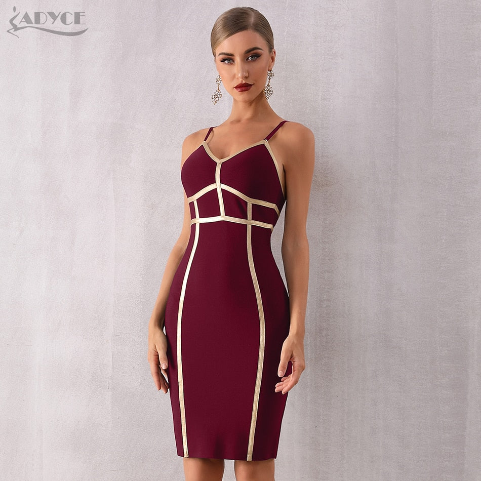 ADYCE Elegant Sexy Spaghetti Strap Striped Bodycon Bandage Party Dress - H7131