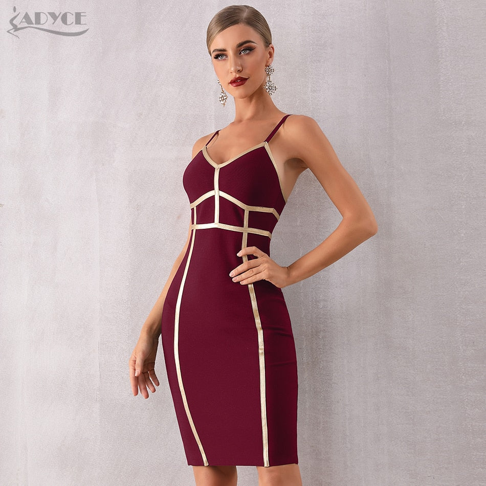 ADYCE Elegant Sexy Spaghetti Strap Striped Bodycon Bandage Party Dress - H7131