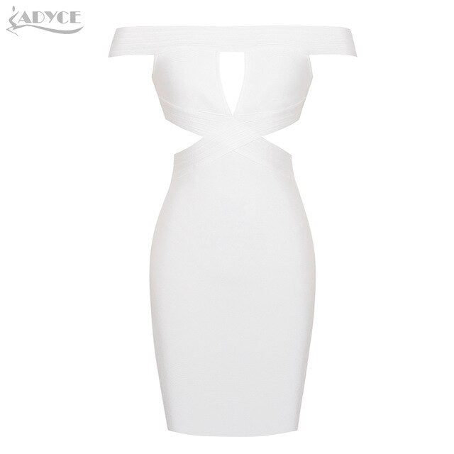 ADYCE Vestidos Verano White Slash Neck Hollow Out Elegant Bodycon Celebrity Party Dress - H5278